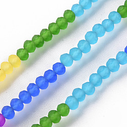 Mixed Color 7 Colors Rainbow Color Frosted Glass Beads Strands, Segmented Multi-color Beads, Faceted Rondelle, Mixed Color, 3x2.5mm, Hole: 0.6mm, about 189pcs/strand, 16.77 inch(42.6cm)