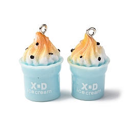 Светло-Голубой Непрозрачные подвески смолы, мороженое, с платиновым тоном железная петля, Небесно-голубой, 28.5~29x17~17.5 мм, отверстие : 2 мм