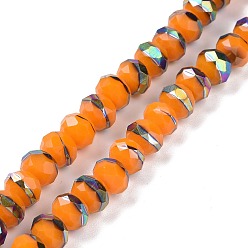 Dark Orange Handmade Porcelain Beads Strands, Facted, Rondelle, Half Plated, Dark Orange, 8x6.5mm, Hole: 1.4mm, about 66pcs/strand, 16.77 inch(42.6cm)