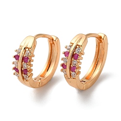 Фуксиновый Серьги-кольца из латуни светлого золота со стразами, перо, красно-фиолетовые, 14.5~15x5.5x16~16.5 мм