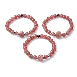 Клубничный Кварц Женский браслет из бусин натурального клубничного кварца, шестиугольник, с немагнитных синтетическими гематита бисера, бусины : 8.5 мм и 16.5x11x10 мм, внутренний диаметр: 2 дюйм (5 см)