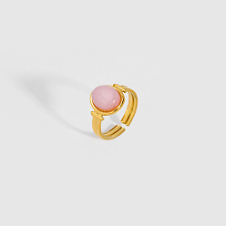 Розовый Кварц Кольцо из натурального овального розового кварца, манжетное кольцо из нержавеющей стали для женщин, реальный 18 k позолоченный