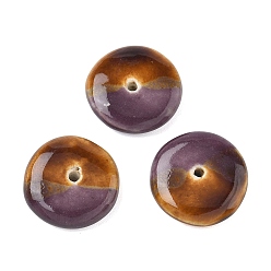 Шоколадный Винтажные фарфоровые бусины ручной работы, плоско-круглые, цвет шоколада, 21~23x5~6 мм, отверстие : 2 мм