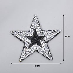 Silver Glitter Resin Hotfix Rhinestone, Iron on Patches, Dress Shoes Garment Decoration, Star, Silver, 60x60mm