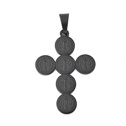 Черный Ионное покрытие (ip) 304 крест-медальон святого Бенедикта из нержавеющей стали, чёрные, 43x30x2 мм, отверстие : 5x9 мм