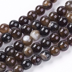 Coffee Natural Agate Beads Strand, Round, Dyed, Coffee, 8mm, Hole: 1mm, about 48pcs/strand, 14.96 inch
