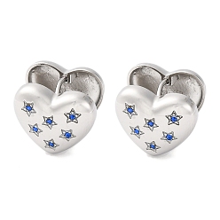 Синий 304 серьги-кольца из нержавеющей стали с прозрачным кубическим цирконием для женщин, Сердце звездочкой, цвет нержавеющей стали, синие, 13x16x14 мм