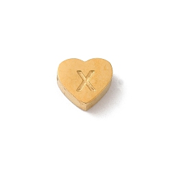 Letter X Ionenbeschichtung (IP) 304 Edelstahlperlen, golden, Herz mit Brief, Buchstabe x, 5.5x6.5x3 mm, Bohrung: 1.6 mm