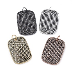 Mixed Color Brass Micro Pave Cubic Zirconia Pendants, with Jump Rings, Rectangle, Black, Mixed Color, 36.5x25x2.5mm, Hole: 6mm