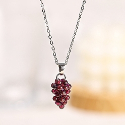 Stainless Steel Color Natural Garnet Pendant Necklaces, Titanium Steel Cable Chain Necklaces for Women, Stainless Steel Color, 19.69 inch(50cm)