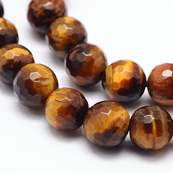 Tiger Eye Natural Tiger Eye Beads Strands, Faceted Round, Grade AB+, 8mm, Hole: 1mm, about 47pcs/strand, 15.5 inch
