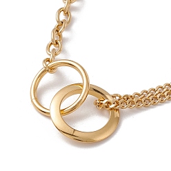 Golden Interlocking Ring Pendant Necklace for Women, Vacuum Plating 304 Stainless Steel Chain Necklace, Golden, 16.93 inch(43cm)