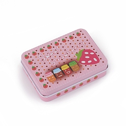Pink Boîte de rangement en fer blanc, Boîte à bijoux, pour des bougies de bricolage, stockage à sec, épices, thé, candy, cotillons, rectangle avec fraise douce, rose, 9.6x7x2.2 cm