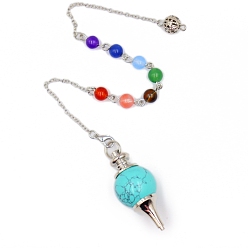 Synthetic Turquoise Synthetic Turquoise Sphere Dowsing Pendulums, with Mxed Stone beads Chains, Detachable Round Charm, Cone, 180mm