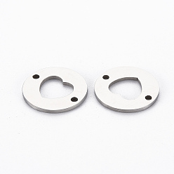 Stainless Steel Color Tarnish Resistant 201 Stainless Steel Links Connectors, Cut, Flat Round with Heart, Stainless Steel Color, 13x1mm, Hole: 1.2mm