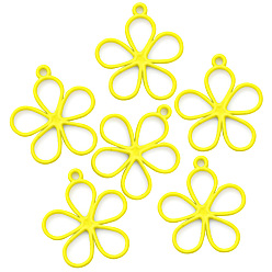 Green Yellow DIY Jewelry Accessories Hollow Flower Alloy Pendant, Green Yellow, 19x17mm