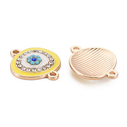 Желтый Соединители звеньев эмали сплава покрытия стойки, с кристально горный хрусталь, без кадмия, без никеля и без свинца, Овальный с глазом, золотой свет, желтые, 17x20x3 мм, отверстие : 1.6 мм