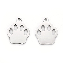 Stainless Steel Color 304 Stainless Steel Charms, Laser Cut, Dog Footprint, Stainless Steel Color, 12.5x10x1mm, Hole: 1.2mm