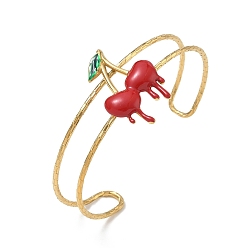 Real 18K Gold Plated 304 Stainless Steel Enamel Red Cherry Open Cuff Bangles for Women, Real 18K Gold Plated, Inner Diameter: 1.97x2.68 inch(5x6.8cm)