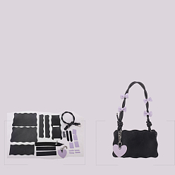 Noir Kits de fabrication de sac à main bricolage, y compris le tissu pu, pendentif coeur, poignées de sac, zipper, aiguille et fil, noir, 14x23x8 cm
