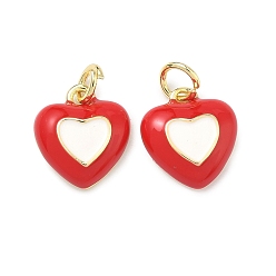 Белый Латунь эмаль подвески, сердце прелести, долговечный, стойки покрытие, без свинца и без кадмия, реальный 18 k позолоченный, белые, 12.5x11.5x4 мм, Перейти кольцо: 5.5x1 мм, 3 мм внутренним диаметром