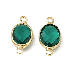 Emerald Transparent K9 Glass Connector Charms, with Golden Plated Brass Findings, Faceted, Oval Links, Emerald, 16.5x8.5x4mm, Hole: 1.8mm