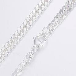 Silver 304 Stainless Steel Curb Chain Necklace, with Lobster Claw Clasps, Faceted, Silver Color Plated, 23.62 inch(60cm), 5mm