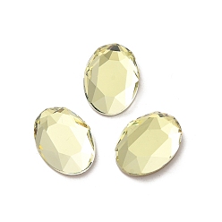 Jonquil Glass Rhinestone Cabochons, Flat Back & Back Plated, Faceted, Oval, Jonquil, 14x10x3.5mm