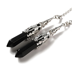 Обсидиан Большие подвески с биолокационным маятником из натурального обсидиана, с латунной фурнитурой , пуля, 260~270 мм, отверстие : 1.5 мм