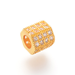Golden Brass Micro Pave Cubic Zirconia European Beads, Large Hole Beads, Hexagon, Golden, 7x8x7mm, Hole: 4mm