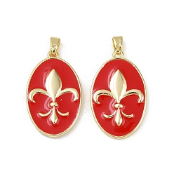 (123L) Белый крем непрозрачный блеск Латунь эмаль подвески, овал с подвеской в виде геральдической лилии, без свинца и без кадмия, долговечный, стойки покрытие, реальный 18 k позолоченный, огнеупорный кирпич, 26.5x16x3 мм, отверстие : 5x3 мм