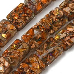Chocolate Dyed Natural Imperial Jasper with Resin Beads Strands, Rectangle, Chocolate, 16x12x6mm, Hole: 1.2mm, about 11pcs/strand, 7.09 inch(18cm)