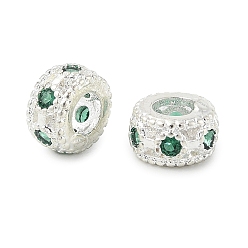 Серебро Латунные микро проложить кубического циркония бусы, без свинца и без кадмия, колонка, серебряные, 6x3.5 мм, отверстие : 3 мм