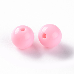 Rose Nacré Perles acryliques opaques, ronde, perle rose, 12x11mm, Trou: 1.8mm, environ566 pcs / 500 g
