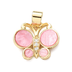 Бледно-Розовый Латунные микро проложить кубического циркония подвески, бабочки прелести, cmолой, реальный 18 k позолоченный, долговечный, без кадмия и без свинца, стойки покрытие, розовый жемчуг, 14.5x15.5x3.5 мм, отверстие : 3.4x5.7 мм