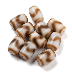 Saddle Brown Tibetan Style dZi Beads, Natural Agate Beads, Dyed & Heated, Barrel with Wave Pattern, Saddle Brown, 15.5x11mm, Hole: 1.8mm