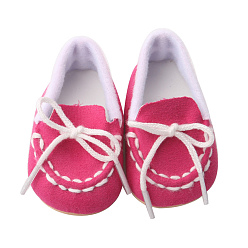 Deep Pink PU Waterproof Cloth Doll Shoes, with Bowknot Shoelace, for 18 "American Girl Dolls Accessories, Deep Pink, 75x45mm