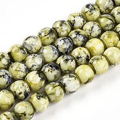 Желто-Зеленый Выпечка окрашенные стеклянные бусины, круглые, желто-зеленый, 7.5~8 мм, отверстие : 1.2 мм