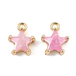 Pink Латунные микро проложить кубического циркония прелести, звезда, реальный 18 k позолоченный, розовые, 9.5x7.5x4.5 мм, отверстие : 1.2 мм