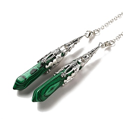 Малахит Большие подвески биолокационный маятник из натурального малахита, с латунной фурнитурой , пуля, 260~270 мм, отверстие : 1.5 мм