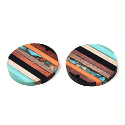 Sienna Transparent Resin & Walnut Wood Pendants, with Gold Foil, Flat Round Charm, Sienna, 30x3.5mm, Hole: 2mm