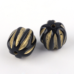 Black Oval Plating Acrylic Beads, Golden Metal Enlaced, Black, 13x12mm, Hole: 1.5mm, about 440pcs/500g