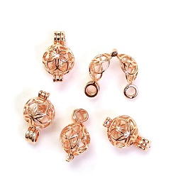 Rose Gold Brass Bead Cage Pendants, Hollow Round Cage Charms, Rose Gold, 18x11mm