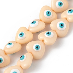 PapayaWhip Evil Eye Resin Beads Strands, Heart, PapayaWhip, 12.5x14x9mm, Hole: 1.8mm, about 30pcs/strand, 14.25 inch(36.2cm)
