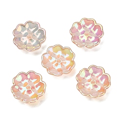 Orange Plating Opaque Acrylic Beads, Iridescent, Flower, Orange, 13x13x4mm, Hole: 1.5mm