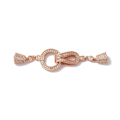 Rose Gold Rack Plating Brass Micro Pave Clear Cubic Zirconia Fold Over Clasps, Cadmium Free & Lead Free, Long-Lasting Plated, Ring, Rose Gold, 49mm, Hole: 2.5x1mm