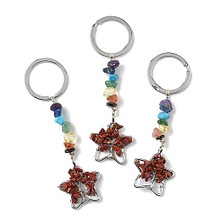 Красный Камень Звездные латунные брелки из красной яшмы, с железом, платина, 96~100 мм