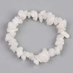 White Moonstone Эластичные браслеты унисекс с чипом из натурального белого лунного камня и бусинами, внутренний диаметр: 1-3/4~2 дюйм (4.5~5 см)