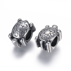 Antique Silver 304 Stainless Steel European Beads, Large Hole Beads, Tortoise, Antique Silver, 12x8x9mm, Hole: 4.5mm