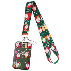 Dark Green Christmas Themed Santa Claus Plastic Neck Strap Card Holders, Badge Holder Lanyard, Dark Green, 450x25mm